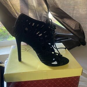 Elegant Black Lace-Up Heels
